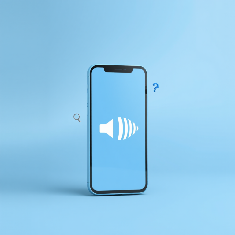 Celular com ícone de áudio, lupa e ponto de interrogação, representando descobrir quem mandou um áudio de número desconhecido